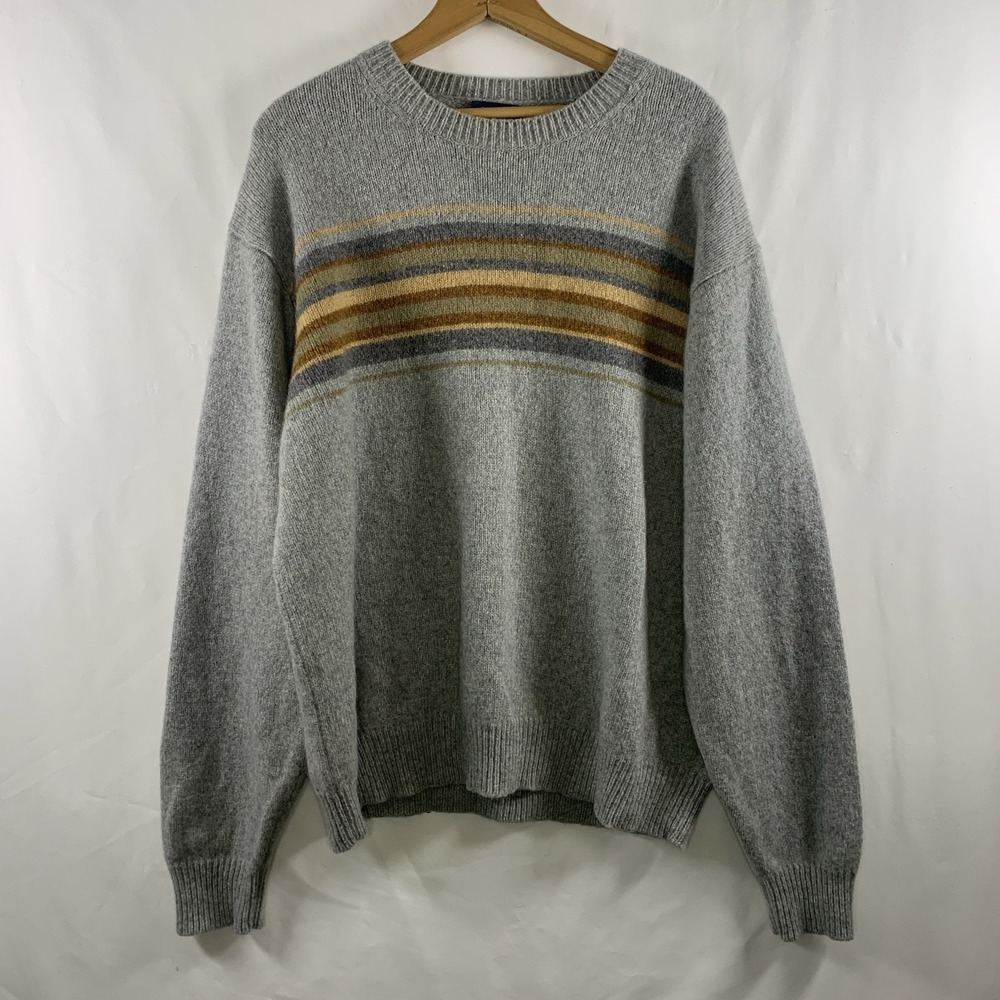 Vintage Mens Y2K Preppy Lambswool Striped Sweater Size XXL Indie Grunge Crewneck